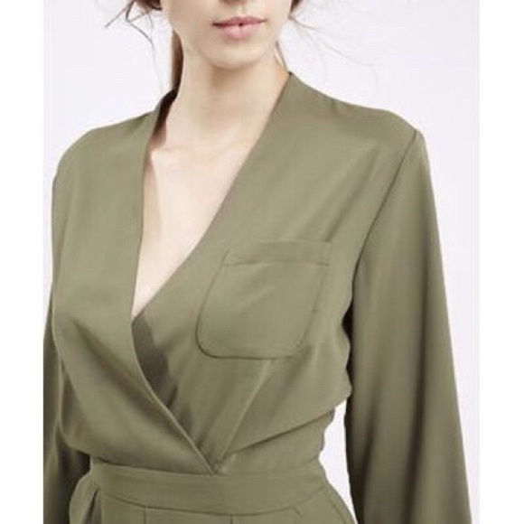 TOPSHOP Natural Drape Front Short Green Romper 2 - Picture 8 of 14